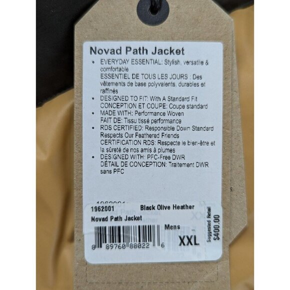 Prana Mens XXL Black Olive Heather Long Sleeve Down Puffer Jacket Novad Path NWT - Picture 12 of 16